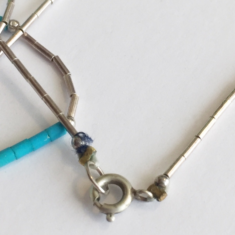 Sterling silver and turquoise tube bead dainty necklace - Picture 6 of 7